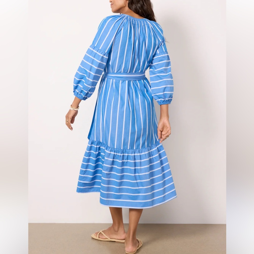 Rails Vittoria Dress XS Blue Stripe Puff Sleeve Belted Vacation Dress - Picture 5 of 11
